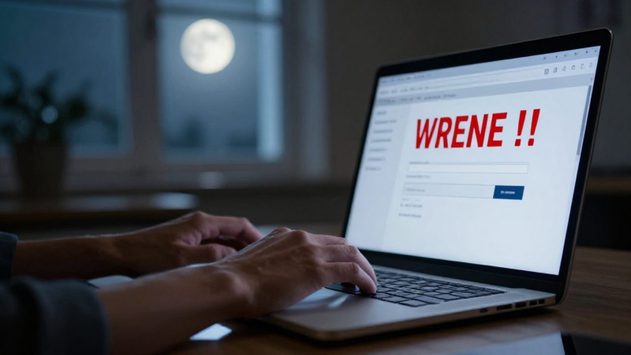 Manos de una persona frente a una computadora mostrando un correo electrónico de alerta roja.